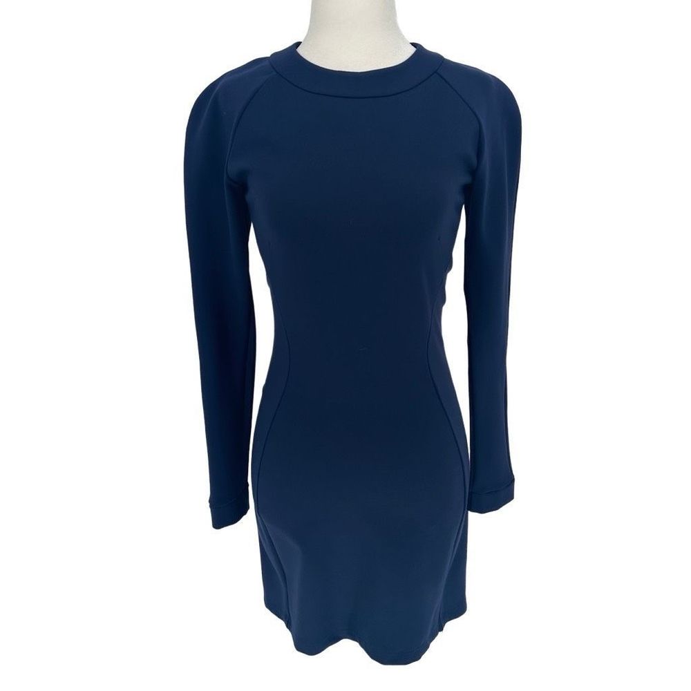 Atea Oceanie Long Sleeve Crew Neck‎ Blue Navy Stretch Dress Est Size XS or Small